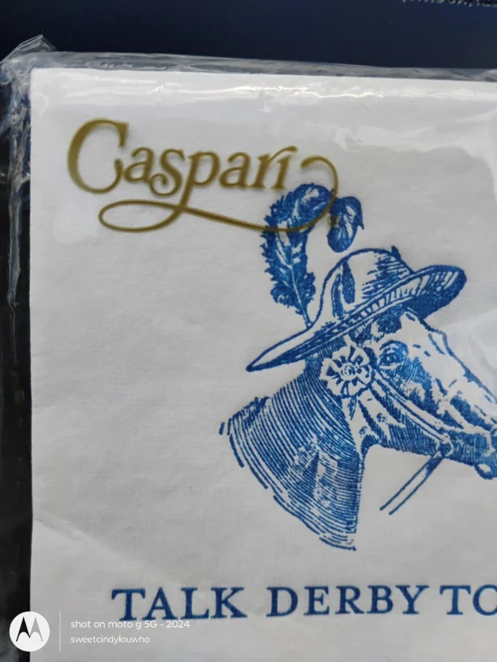 Caspari brand cocktail napkins equestrian design Talk Derby To Me horse with hat